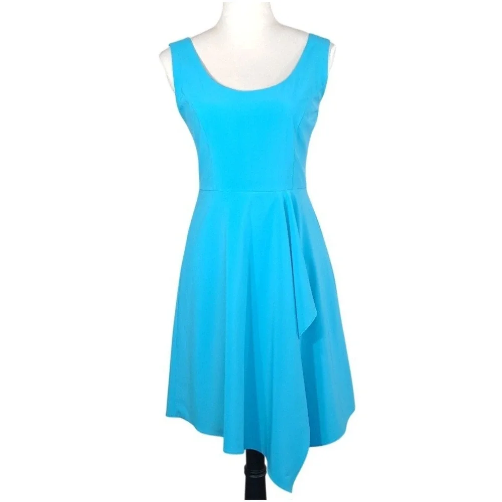 Belle Badgley Mischka Dress Size 4 Blue Sleeveless Layered Asymmetrical Cocktail